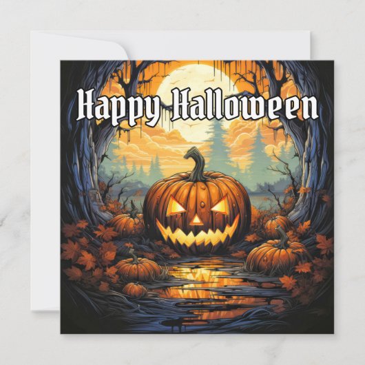 Gloeiende Gelukkige Halloween Pompoen Kaart (Voorkant)