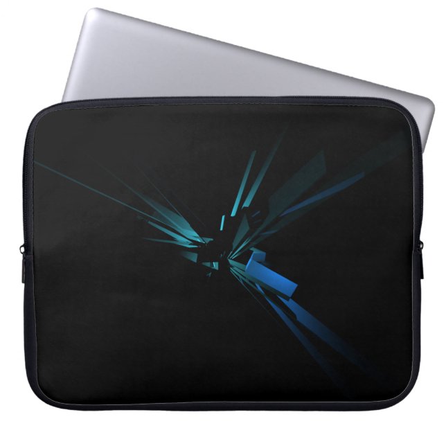Gloeiende geometrie van blauw en groen laptop sleeve (Voorkant)