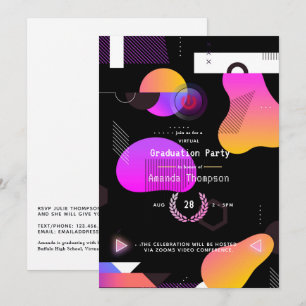 Gloeiende geometrische virtuele afstudeerfeest kaart