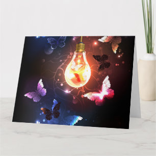 Gloeiende gloeilamp met nachtvlinders bedankkaart