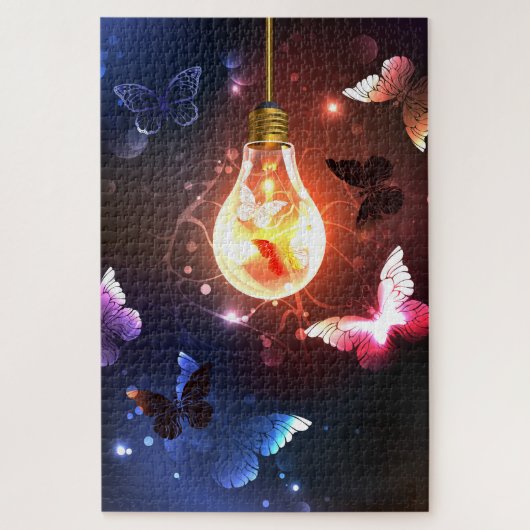 Gloeiende gloeilamp met nachtvlinders legpuzzel (Verticaal)