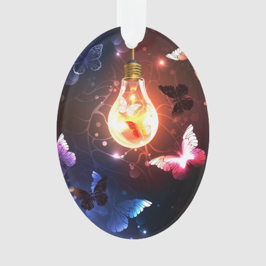 Gloeiende gloeilamp met nachtvlinders ornament (voorkant)