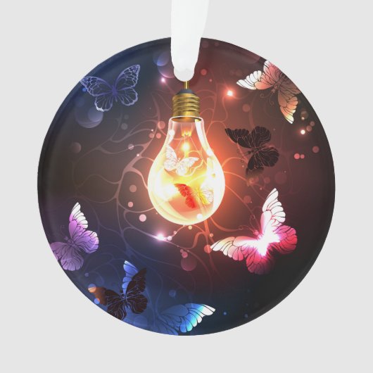Gloeiende gloeilamp met nachtvlinders ornament (voorkant)