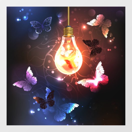 Gloeiende gloeilamp met nachtvlinders raamsticker (Vel)