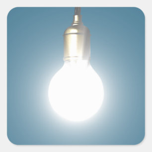 Gloeiende gloeilamp vierkante sticker