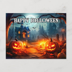 Gloeiende Graveyard pompoenen Happy Halloween Briefkaart
