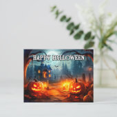 Gloeiende Graveyard pompoenen Happy Halloween Briefkaart (Staand voorkant)