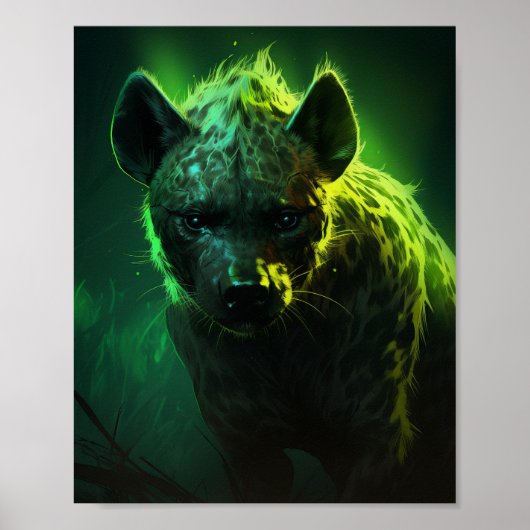 Gloeiende groene ogen Hyena Wildlife Poster (Voorkant)