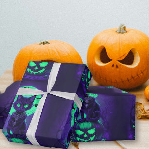 Gloeiende Groene Ogen Zwarte Kat Cadeaupapier