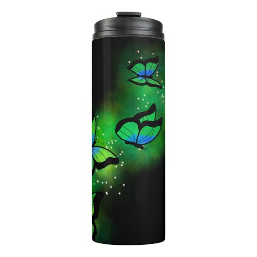 Gloeiende groene vlinders thermosbeker (Voorkant)