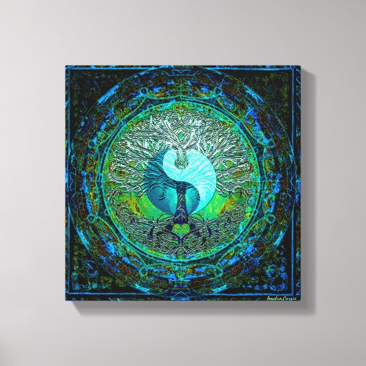 Gloeiende Groene Yin Yang Canvas Afdruk (Voorkant)