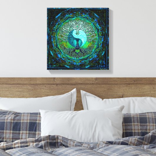 Gloeiende Groene Yin Yang Canvas Afdruk (Insitu (Slaapkamer))