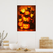 Gloeiende Halloween pompoen met Schattigee zwarte  Poster (Keuken)