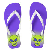 Gloeiende Heldergroene Alien Skull Teeth Paarse Teenslippers (Voetbed)