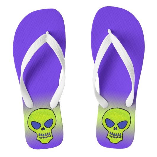Gloeiende Heldergroene Alien Skull Teeth Paarse Teenslippers (Voetbed)