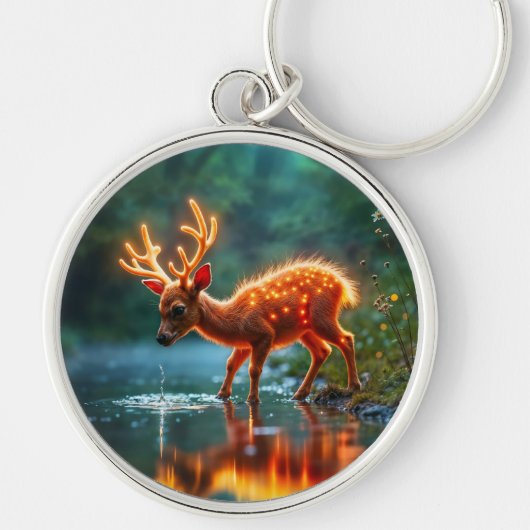Gloeiende herten magische bos drink stroom sleutelhanger (Voorkant)