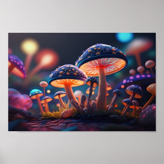 Gloeiende Indigo paddenstoelen Poster (Voorkant)