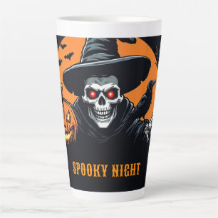 Gloeiende Jack O Lantern Met Halloween Skelet 🕸️ Latte Mok