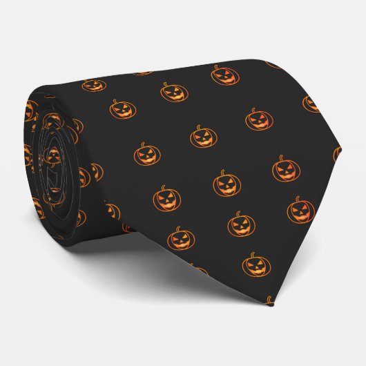 Gloeiende Jack-o'-Lantern op Black Pattern Stropdas (Opgerold)