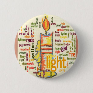 Gloeiende kaars licht Word Cloud Design Ronde Button 5,7 Cm