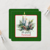 Gloeiende kaarsen genesteld in dennenappels kaart (Voorkant / Achterkant in situ)