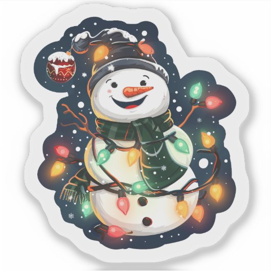 Gloeiende kerst sneeuwpop sticker (Voorkant)