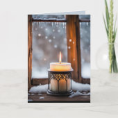Gloeiende kerstkaars in sneeuw feestdagen kaart (Voorkant)