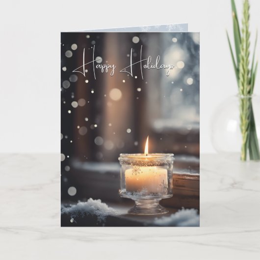 Gloeiende kerstkaars in sneeuw feestdagen kaart (Voorkant)