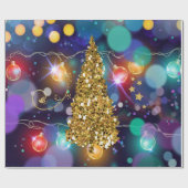 Gloeiende kerstverlichting Bokeh Golden Tree Cadeaupapier (Vlak)