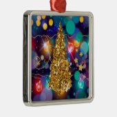 Gloeiende kerstverlichting Bokeh Golden Tree Metalen Ornament (Rechts)