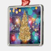 Gloeiende kerstverlichting Bokeh Golden Tree Metalen Ornament (Links)