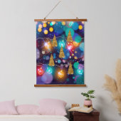 Gloeiende Kerstverlichting Bokeh Gouden Bomen Hangend Wandkleed (Slaapkamer)