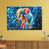 Gloeiende kleurrijke olifant canvas afdruk (Insitu (Woonkamer))