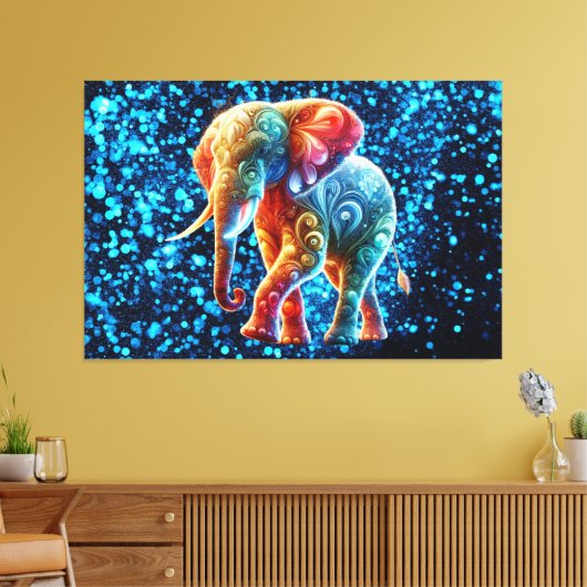 Gloeiende kleurrijke olifant canvas afdruk (Insitu (Woonkamer))