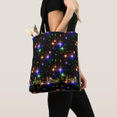 Gloeiende kleurrijke sterren Trendy Black Carryall Tote Bag (Dichtbij)