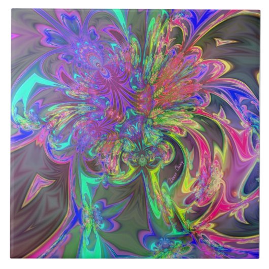 Gloeiende kleuruitbarsting - Blauwgroen & Violet D Tegeltje (Voorkant)