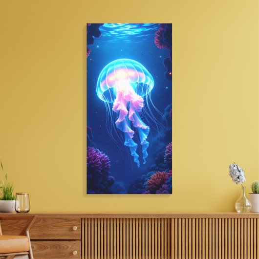 Gloeiende kwal canvas afdruk (Insitu (Woonkamer))