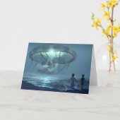 Gloeiende kwal wolk over oceaan blauwe fantasie kaart (Gele Bloem)