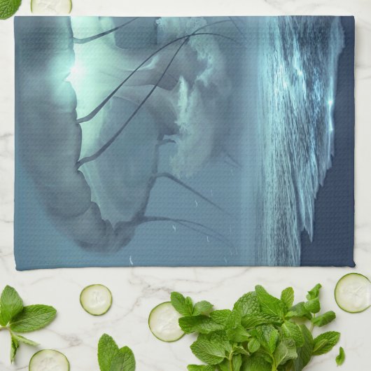 Gloeiende kwal wolk over oceaan strand blauw theedoek (Gevouwen)