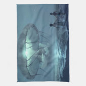 Gloeiende kwal wolk over oceaan strand blauw theedoek (Verticaal)