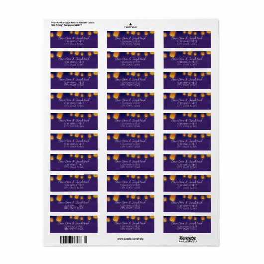 Gloeiende lantaarns Bruiloft retour adres label (Full Sheet)