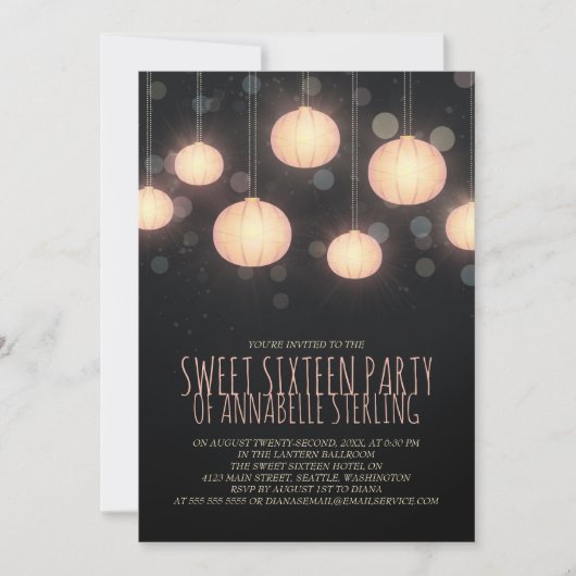 Gloeiende Lantaarns Sweet Sixteen Party Uitnodigin Kaart (Voorkant)