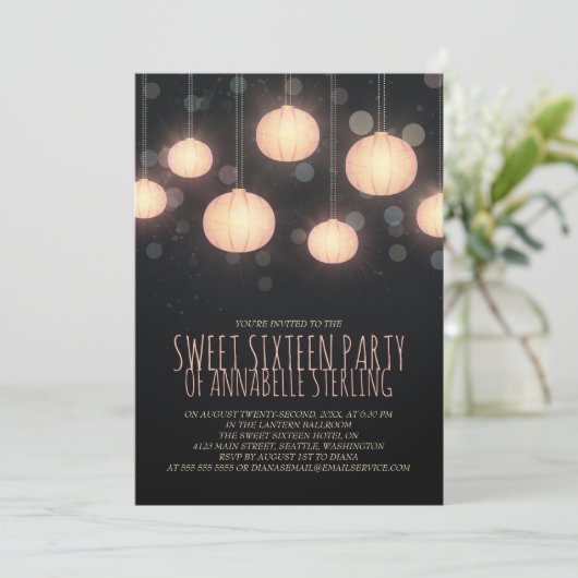 Gloeiende Lantaarns Sweet Sixteen Party Uitnodigin Kaart (Staand voorkant)