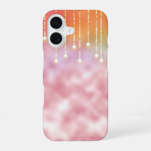 gloeiende lichten op roze rijp iPhone 16 hoesje