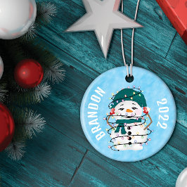 Gloeiende Lichten Winter Wonders Sneeuwman Kerstmi Keramisch Ornament