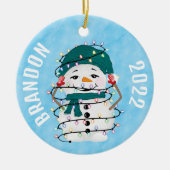 Gloeiende Lichten Winter Wonders Sneeuwman Kerstmi Keramisch Ornament (Voorkant)