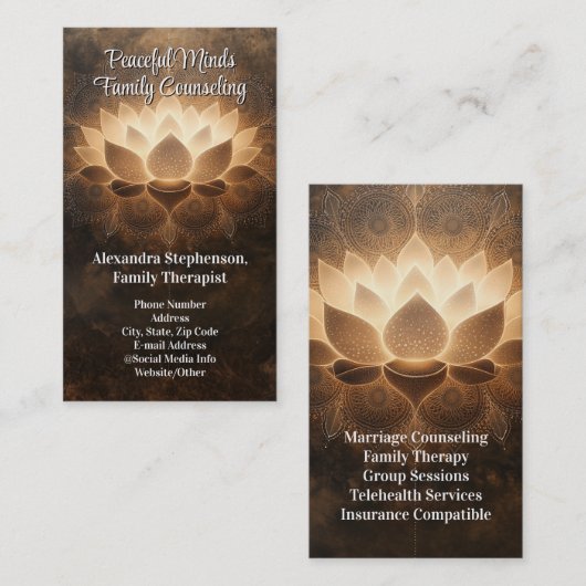 Gloeiende Lotus Counseling Therapie Psychotherapie Visitekaartje (Voorkant / Achterkant)