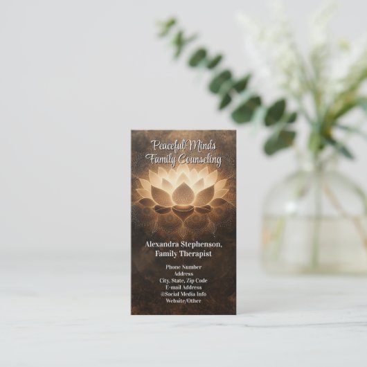 Gloeiende Lotus Counseling Therapie Psychotherapie Visitekaartje (Staand voorkant)