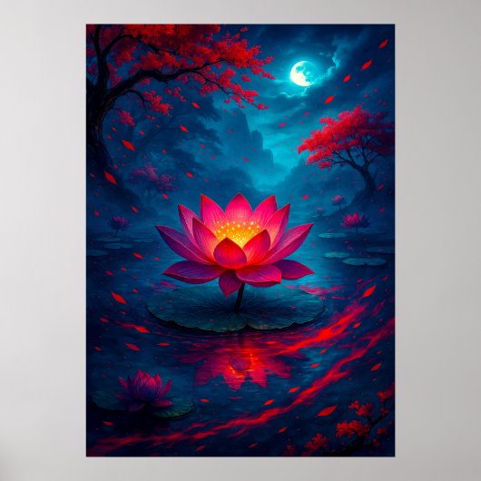 Gloeiende Lotus Flower onder Moonlight Fantasy Poster (Voorkant)