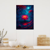 Gloeiende Lotus Flower onder Moonlight Fantasy Poster (Keuken)